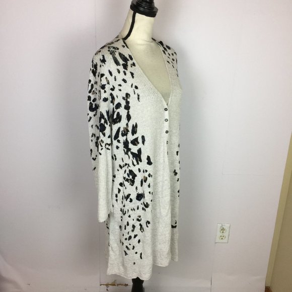 Nic + Zoe Long Cardigan Sweater 1X/2X Women Plus Gray Animal Print Linen Blend - Picture 2 of 14